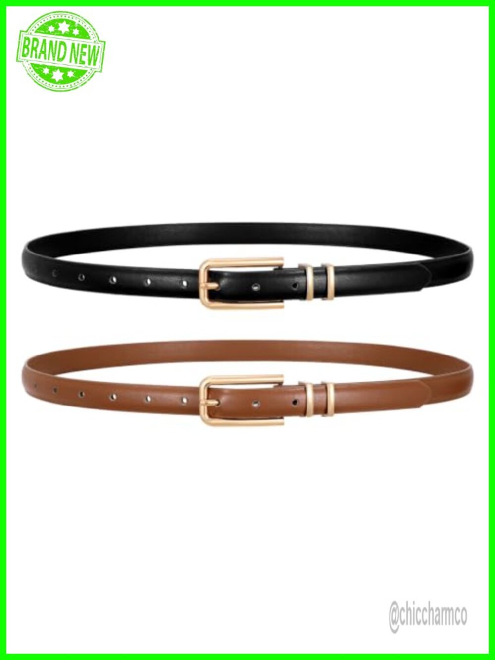 Thin Faux Leather Skinny Belt Set Polished Metal Pin Buckle Women's Waist Belt